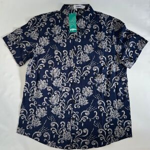 Vatpave Men's Sz M Button Shirt Blue Purple Floral Paisley Hawaiian Print Beach